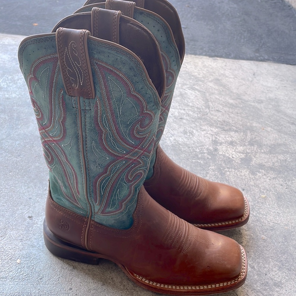 Durango Women's  Brown and Turquoise Wide Square Toe Cowboy Boots